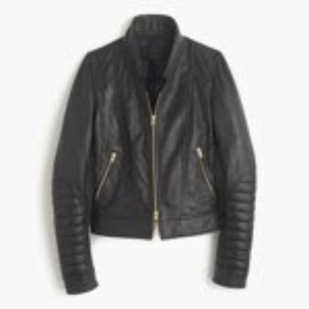 J. CREW COLLECTION STANDING-COLLAR LEATHER JACKET